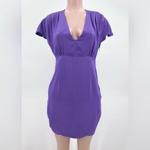 NWT Ghita by Alexis Phifer 100% Silk Grape-Purple V-Neck Dress w/Pockets Size S
